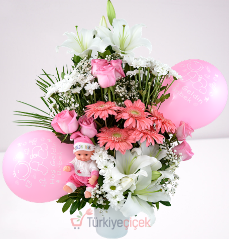 PINK WHITE GIRL BABY ARRANGEMENT