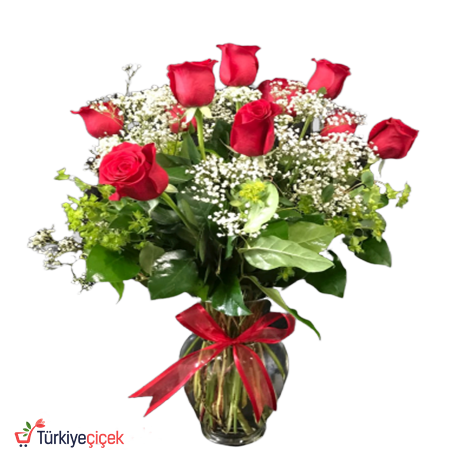  10 RED ROSES IN VASE